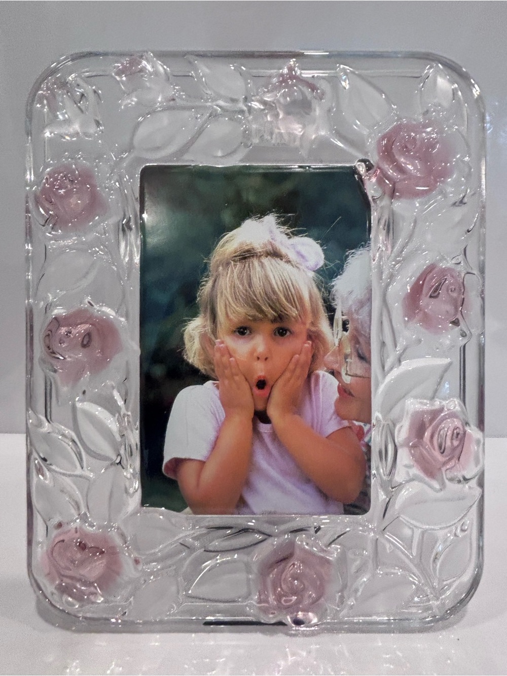 Vintage mikasa Bella Rosa pink frost 4x6 art glass picture frame sa911/826 w box - Picture 5 of 8